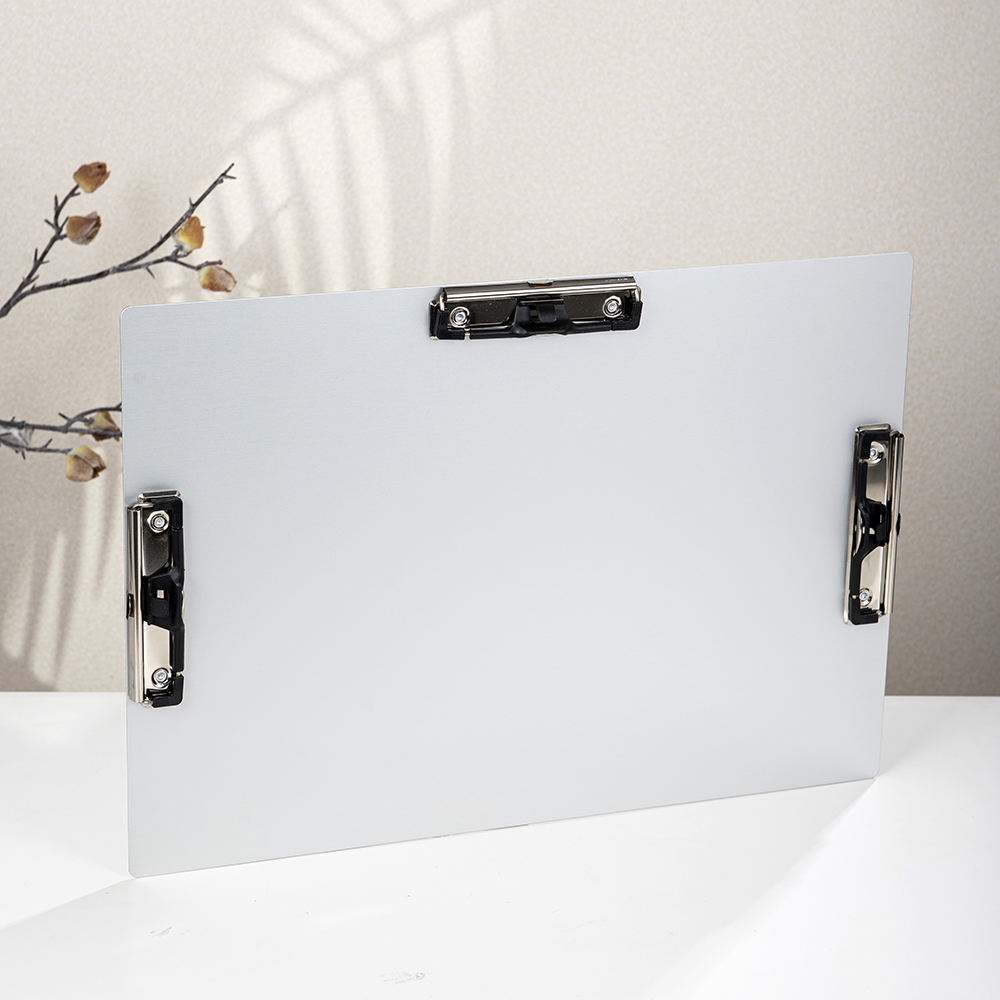 Three Clip Aluminum 11x17 Clipboard Metal Stainless Hangable Clipboards with Pen Holder