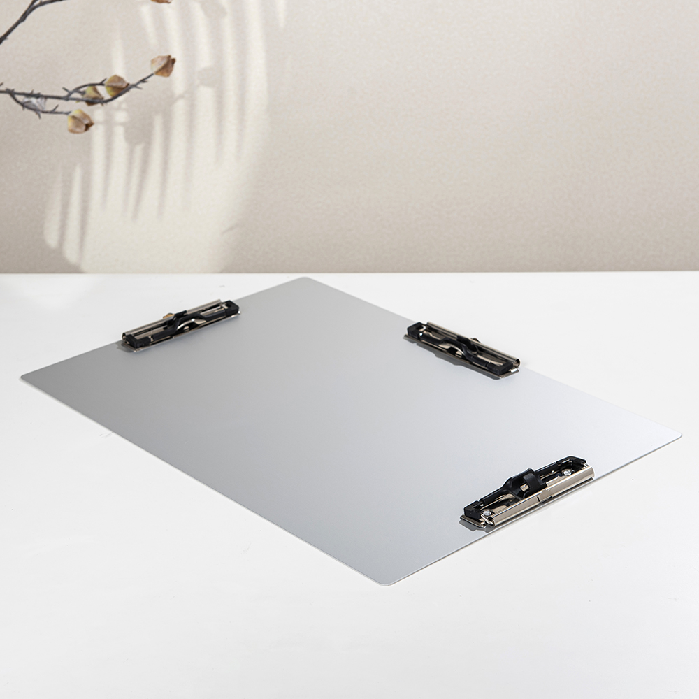 Three Clip Aluminum 11x17 Clipboard Metal Stainless Hangable Clipboards with Pen Holder
