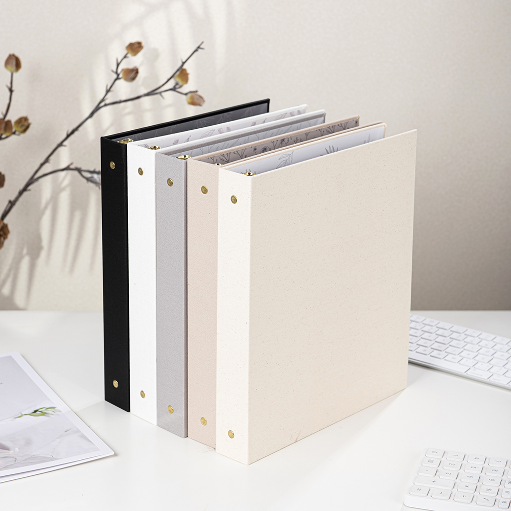 a4 size D OR O shaped ring binder linen or pu leather hardcover file folder with stamping logo